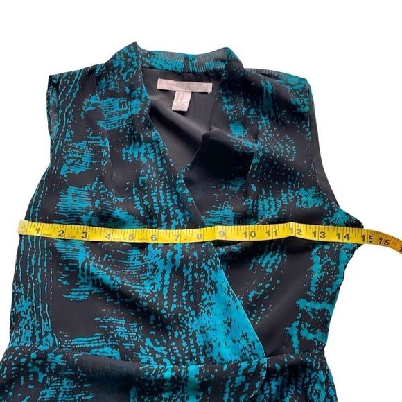 EUC Forever21 Black Turquoise Sleeveless Faux Wrap Crepe Dress Size XS - Picture 8 of 11